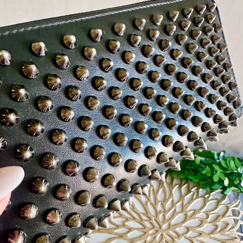 Christian Louboutin Black Studded Zippy Long Wallet with Classic Shoe zipper